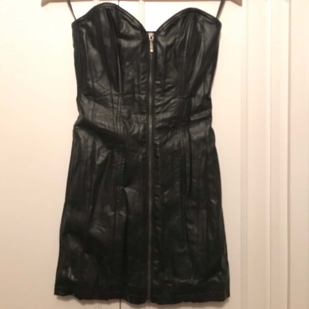 Faux leather strapless biker dress